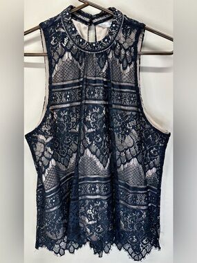 LC Lauren Conrad Black Lace Tank Top Women’s Large • Nude Lined •  Romantic